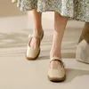 Casual Shoes 2024 Spring/Autumn Women Square Toe Chunky Heel Mary Janes Split Leather Pumps Concise Button High Heels Black