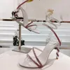 New Rene Caovilla High Heel Sandals Fashion Rhinestone Decoration Luxury designer shoes 9.5cm heels Women Satin Snake Wrapped Butterfly Flower Open Toe Wedding