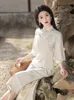 Roupas étnicas Cheongsam vintage qipao pintado de bambu impressão elegante outono inverno melhorado jovem esbelto vestido de arte diária