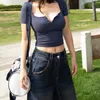 Camisetas femininas de tamanho grande estilo picante estilo de menina sexy de mangas para mulheres verão abundante mm americano slim fit modal malha top curta