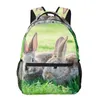 Ryggsäck estetiska tonåring flickor skola bokväska stor kapacitet reser två grå kaniner i grönt gräs