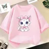 T-Shirts Girls Clothes 2024 Sommer Fashion T-Shirt Spaß und niedliche Katzendruck Kurzärärmelte Kinder Sommer Wäschel2404