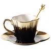 Tasses 140 ml tasse de café en céramique nordique avec soucoupe et cuillère ménage après l'après-midi couple de fleurs noires 1 pcs