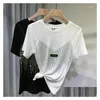 Womens T-Shirt T-Shirts 4xl Plus Size Chic Sommer Diamond Short Sleeve Hemd für Frauen lässig Solid Farbe O Hals Ladies Streetwear Tee OTCB8