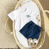 Kläder sätter sommar pojkar kläder 2 st baby kortärmad t-shirt+shorts sportkläder dinosaurie broderi casual flickor set 0-3y barnl2404