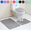 Bath Mats Toilet Seat Cover 3Pcs Set Bath Mat Shower Room Floor Rug Home Bathroom Anti-Slip Absorbent Doormat Pebbles Bathtub Decor Carpet