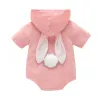 Одноказки 2020 бренд 024M новорожденный младенец мальчик девочка пасхальный боди с коротким рукавом с коротким рукавом розовый кролика для ушей с капюшоном.
