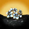 Bandringar 925 Silver Creative Blue Flower Emamel Epoxy Zircon Ring for Women Jewelry Wedding Party Engagement Böhmen H240425