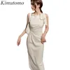 Vestidos de festa Kimutomo Big Bow Cetin White Dress White Design Chic Design sem mangas Mulheres à noite coreana simples vestidos