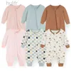 Rompers 2/3pieces unisex tompers 2 yönlü fermuar yeni doğan bebek kız giysileri setleri sonbahar 0-24m pamuklu erkek bebek giysileri karikatür bahar d240425