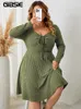 Gibsie Plus Size SweetTheart Neck Узел спереди Aline Dres Fall Vintage с длинным рукавом, вязаные вязаные вязаные платья 240412