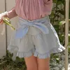 Skirts Fashion Bowknot Design Little Girls Summer Denim Shorts Cute Ruffle Mini Jeans Skirt Kids Girl Hot Shorts Children Pants 1-7T H240425