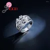 Cluster ringen modemerk roze kubieke zirconia stenen inleg voor vrouwen 925 sterling zilveren sieraden bruids bruiloft vinger ring Bijoux