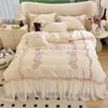 Bedding Sets Vintage Rose Flower Butterfly Lace Ruffles Princess Set 100S Egyptian Cotton Quilt/Duvet Cover Bed Sheet Pillowcases