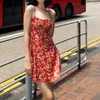 Sıradan elbiseler kadın a-line çiçek kolsuz yaz Kore tarzı kayış tatil kız öğrencileri iyi sokak kıyafetleri harajuku kare yaka