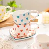 Cups Saucers New Ceramic Hand-painted Love Little Red Flower Plaid Fresh And Cute Cup Yogurt Oatmeal Bowl Fruit Plate One Cup And One Plate H240425