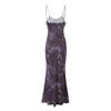 Casual Dresses 2024 Sexy Purple Leopard Print V Neck Tie Bow Sling Dress Woman Adjust Spaghetti Strap Ankle Length Midi Long Robe Beach