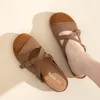 Casual Shoes TuoPin Retro Women's Brown Single Summer Seaside Sandals Wear Flat Half Slippers Beach Holiday
