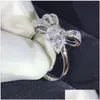 Band Rings Fashion Love Bowknot Designer For Shining Crystal Luxury Lover Sweet Bow Knot Ring With Cz Bling Diamond Stone Women Gift D Otqdc