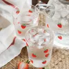 Gobelers 400 ml mignon motif de fraise tasses en verre résistantes à la chaleur jus de café d'eau potage tasse de petit déjeuner avoine tasse de lait h240425