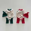 Kleidungsstücke Weihnachten Babykleidung Kind Elchdruck Bodysuit Hosen Hut 3pcs Kleinkind Neujahr Homewear Set H240425