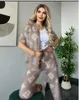 Helt nya tvåbitar byxor Tracksuit Women Casual Print Kort ärmar tunn jacka och svettbyxor sätter avslappnade kläder