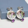 Dangle Earrings Trendy Colorful Paint Drop Women Exquisite Jewelry Round Metal Purple Stone Pearl Gift