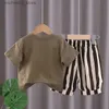 Sets de ropa 2023 Summer nuevo Cotton Boys Childrens Casual Sorthip Top Stripe Stripe Shorts 2 Pieces Fashion Childrens Clothing 1-6y Q240425