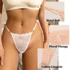 Briefes culotte finetoo 3pcs Coton Low Rise Lace Thongs sous-vêtements pour femmes Perspective sexy