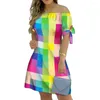 Robes décontractées pour femmes robe de fête Plaid Prince de couleurs de contraste d'épaule Couleurs de dégradient Couleurs courtes manches déguisé à lacets