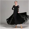 Portez une robe de danse de salon en dentelle sexy pour femme manches longues robes tango waltz standard noir / rouge / bleu / vert