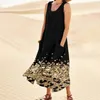 Casual Dresses Vintage Cotton Linen Loose Maxi Dress For Women Holiday Sundress Summer Sleeveless Boho Tank Leopard Women's