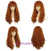 Wigs Women Human Human Wig Wig laranja laranja longa rosa líquida resistente a calor Fibra sintética Conjunto completo
