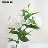 Decoratieve bloemen 6pcs/lot!Groothandel Real Touch 3 Heads Artificial Peony Wedding Hand Filt Long Branch / STEM Flower