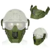 Güvenlik Airsoft Açık Kask Savaş Koruyucu Yarım Yüz Kulak Koruma Fethet Maskesi (Yeşil)