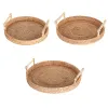 Baskets Rattan Handwoven Round Serving Tray Food Storage Plate With Wooden Handles Wicker Basket Wooden Tray For Fruit Breadbasket