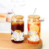 Tumblers Blue Daisy 3d Print 16oz Glass Cup Mason Can Water Bottles With Bamboo Lid Straw Drinking Soda Ice Coffee For Gift H240425