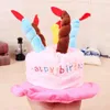 Dog Apparel Adjustable Cat Happy Birthday Cake Hat With Candle Party Decoration Free Size Plush Pet Cap Headwear Costume