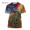 Camisetas masculinas de verão masculino Senhoras Crew Animal Pescoço 3D Moda de pavão de pavão curta T-shirt casual