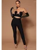 Women's Two Piece Pants Women Summer 2024 Sexy Strapless Backless Pink Black Bandage Set Celebrity Designer Fashion Pant Suits