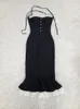 Sukienki zwyczajne Pasek do szyi kantarki sukienka Kobieta seksowna bez rękawów Szczupła czarna koronkowa długie rozchodnie mody elegancki bandaż evening szata