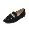 Casual Shoes 2024 Women Flats Female Metal Chain Office Lady Soft Sole Rivet Solid Colors Slip On Velvet Leather Plus Size Punk