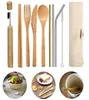 Ustensiles réutilisables Ustensiles Table Voyage Bamboo Voyage Portable Spoon Fork Copstick avec sac en tissu Eco Friendly Picnic Coupley Set T191214089870