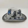 Wide Brim Hats Bucket Hats 2023 New Hand Painted Graffiti Fedora Cowboy Hat Men Ladies Christmas Holiday Hat Party Topper Panama Knight Hat Y240425