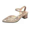 Scarpe eleganti pofulove mesh sandals da donna puntato di punta spessa tacco spessa strass di strass versatile comodo tacchi alti caduta all'ingrosso