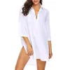 Deep V Neck Fashion Beach Sun Protection Cover Up Maillot de bain Robe de chemise en mousseline