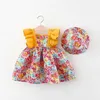 Robes de fille Été Nouvelle fille Baby Strap Robe Flower Flower Flower Childrens sans manche robe de princesse 0-3 ans Le nouveau-né vient avec un chapeau D240425