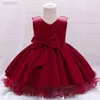 Flickans klänningar småbarn Big Bow Baby Girl Dresses Pink 1st Birthday Wedding Princess Party Kids Dress for Girls BridEMaid Christmas Prom Compoume D240425