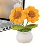 Flores decorativas crochet girasol decoración de escritorio artificial hecho a mano mesa en maceta