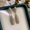 Dangle Chandelier Luxury Micro Cubic Zircon Teardrop Earrings For Women Exquisite Silver Color Crystal Hollow Chunky Earrings Jewelry Wedding Gift